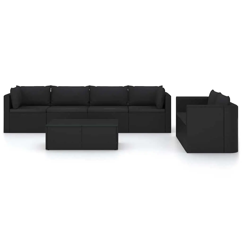 7 Piece Garden Lounge Set PE Rattan Black Modular Outdoor Furniture