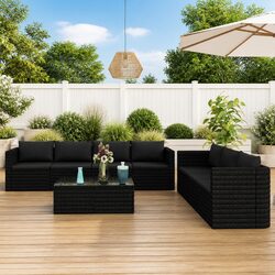 8-Piece Outdoor Lounge Set with Quality Poly Rattan and Cushions