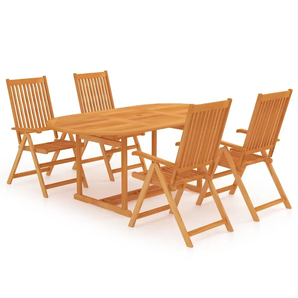 5 Piece Garden Dining Set Teak Wood Brown Outdoor Furniture