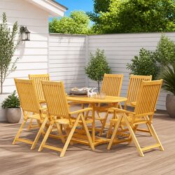 Sturdy 7 Piece Garden Dining Set in Brown Teak Wood
