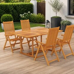 Durable 5 Piece Teak Garden Dining Set with Adjustable Chairs