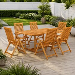Teak Wood 7 Piece Garden Dining Set for Outdoors