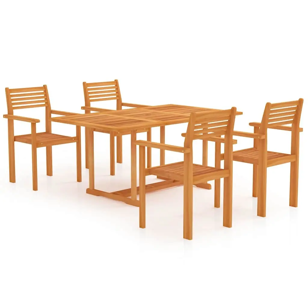 5 Piece Garden Dining Set Teak Wood Table Chairs Outdoor Patio Furniture Brown