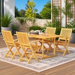 5-Piece Teak Wood Garden Dining Set for Outdoor Spaces