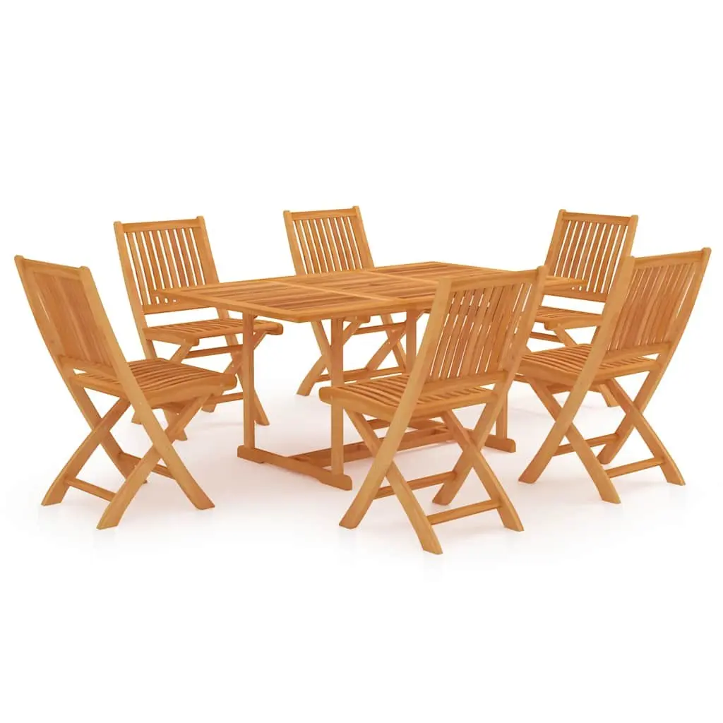 7 Piece Garden Dining Set Teak Wood Brown Table Chairs Foldable