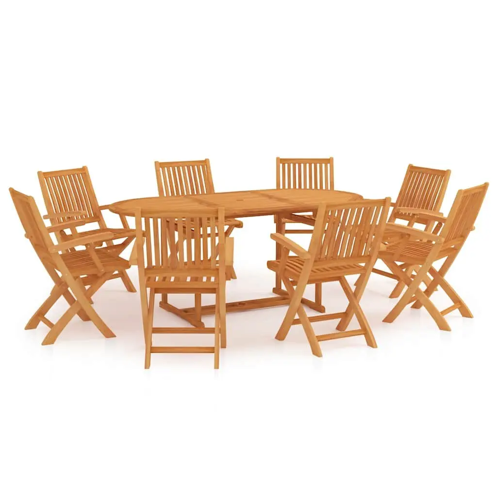 9 Piece Garden Dining Set Solid Teak Wood Outdoor Patio Furniture Brown