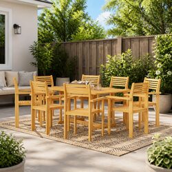 Exceptional 9 Piece Teak Wood Outdoor Dining Set