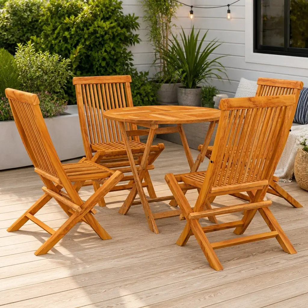 5 Piece Teak Wood Dining Set for Outdoor Entertaining