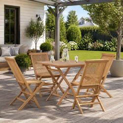 5 Piece Outdoor Wooden Garden Dining Set with Folding Chairs
