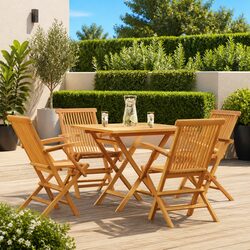 5-Piece Brown Garden Dining Set with Foldable Features