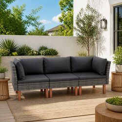 Durable 3-Seater Garden Sofa with Grey Rattan and Cushions