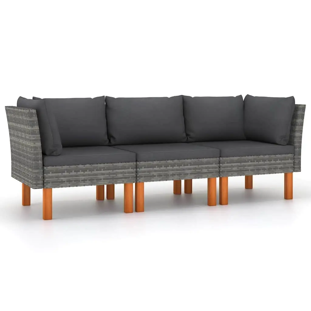 3-Seater Garden Sofa with Grey Rattan and Cushions