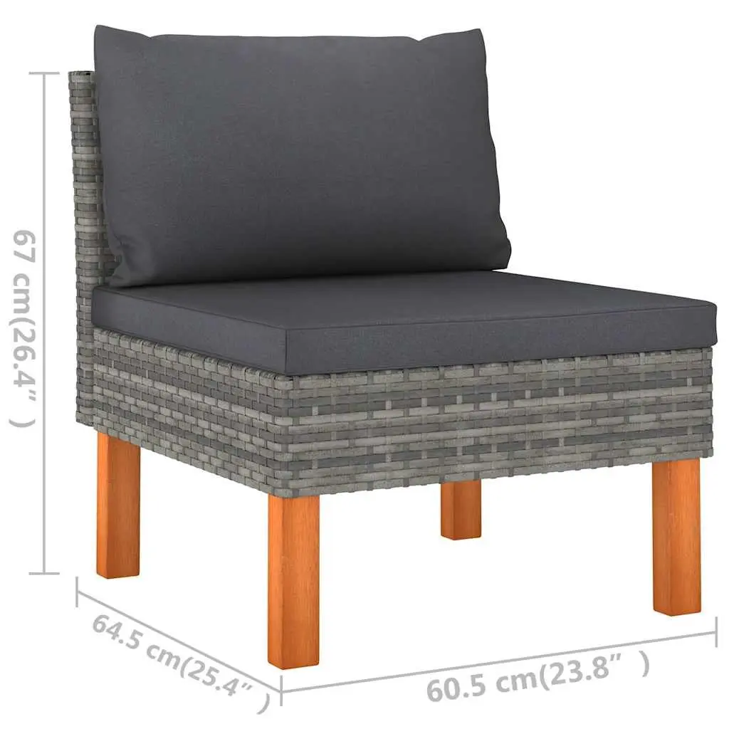 3-Seater Garden Sofa with Grey Rattan and Cushions