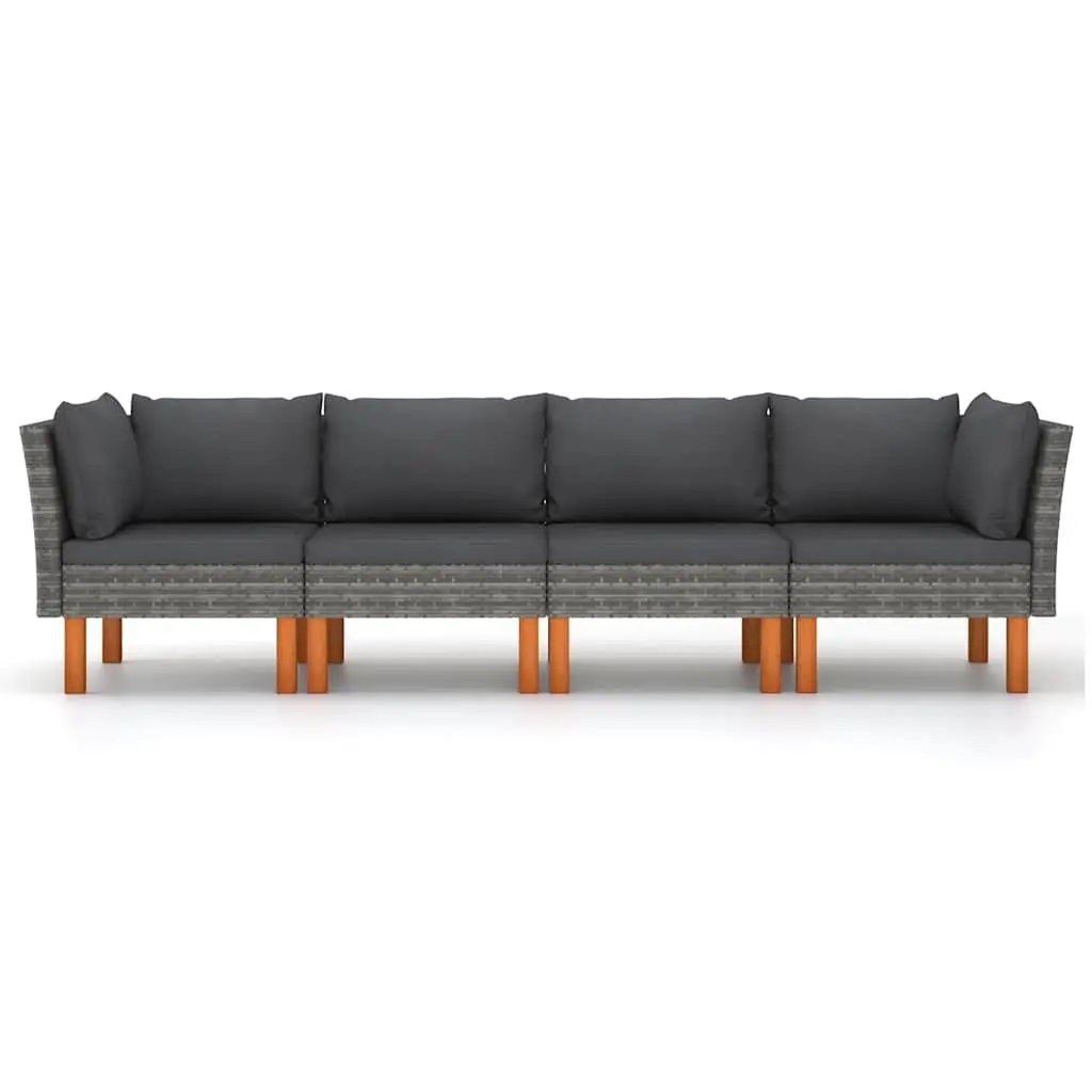 4-Seater Garden Sofa Poly Rattan Powder-coated Steel Grey Outdoor Lounge Furniture
