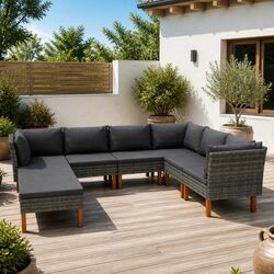 Stylish 8 Piece Outdoor Patio Sofa Set in Grey Rattan