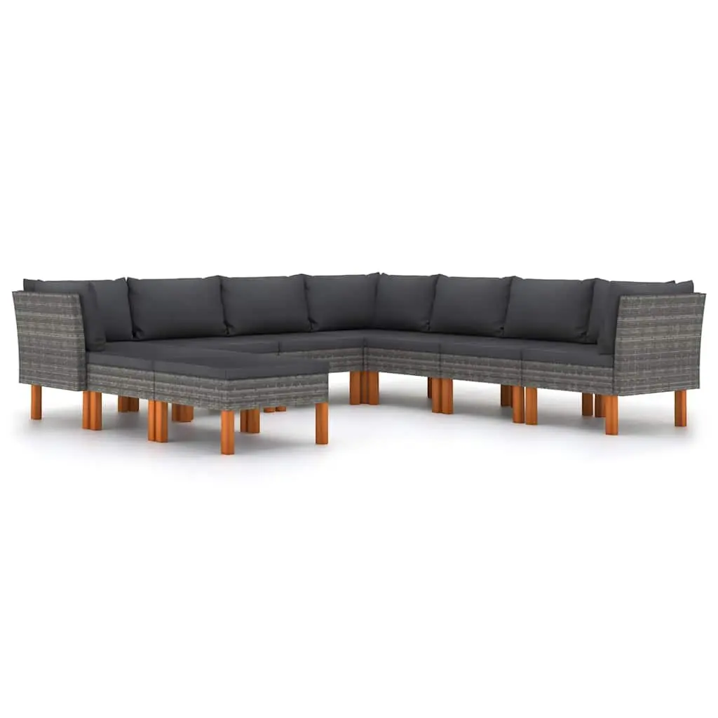 Garden Lounge Set 9 Piece PE Rattan Powder Coated Steel Grey Sofa Cushions