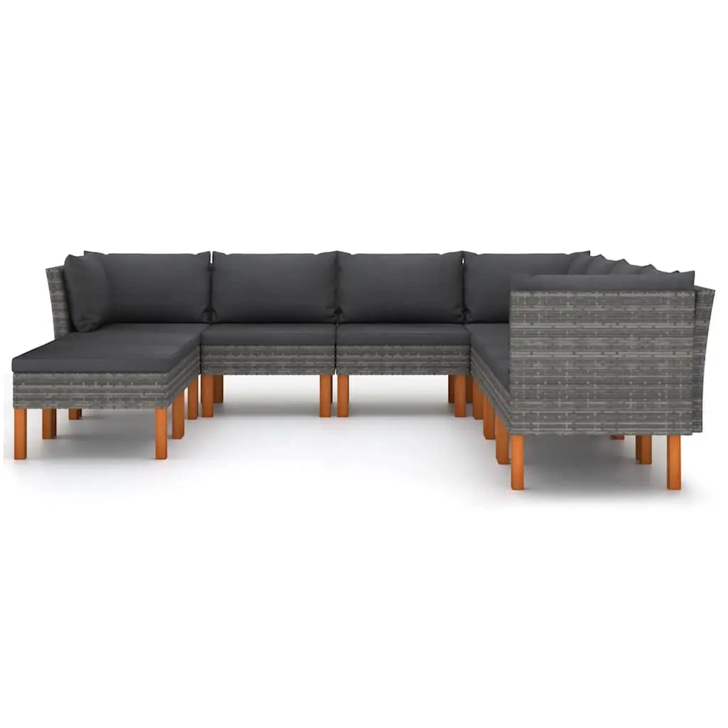 Garden Lounge Set 9 Piece PE Rattan Powder Coated Steel Grey Sofa Cushions