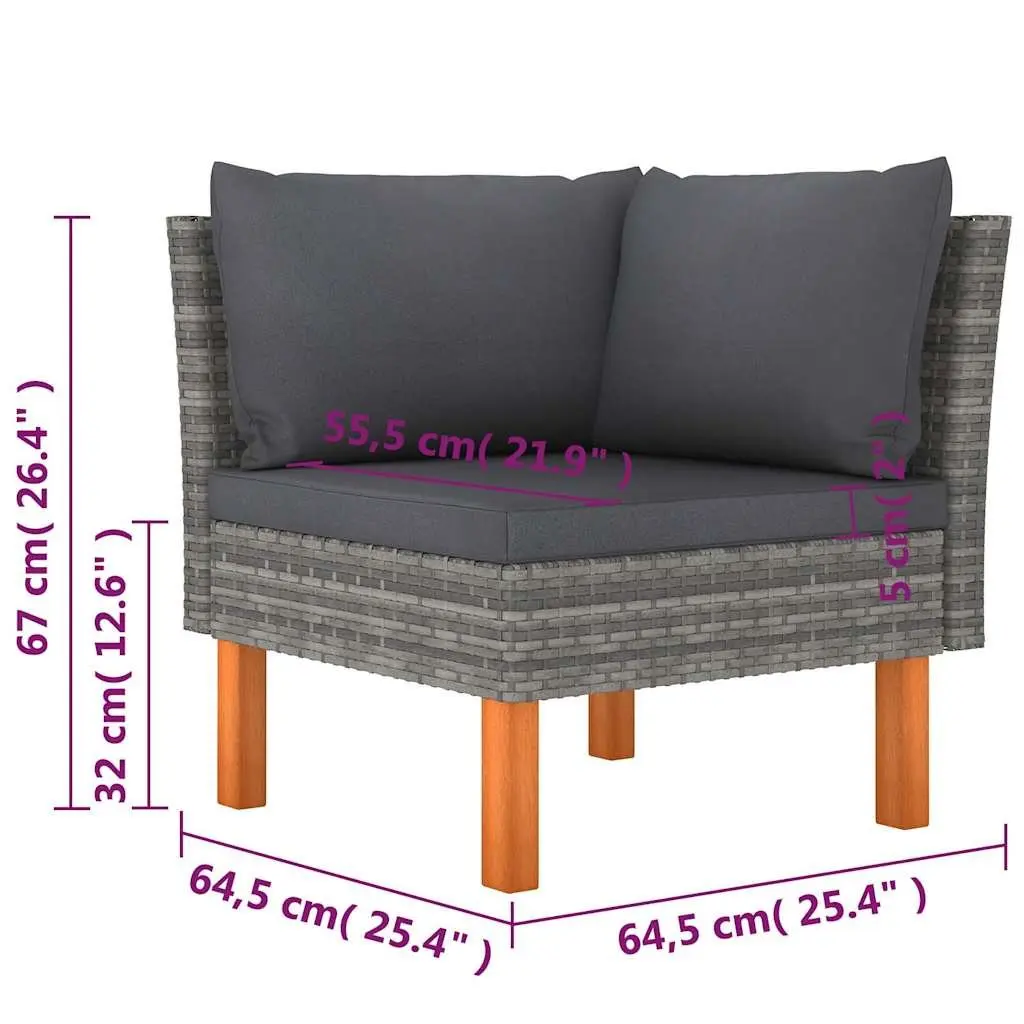 Garden Lounge Set 9 Piece PE Rattan Powder Coated Steel Grey Sofa Cushions