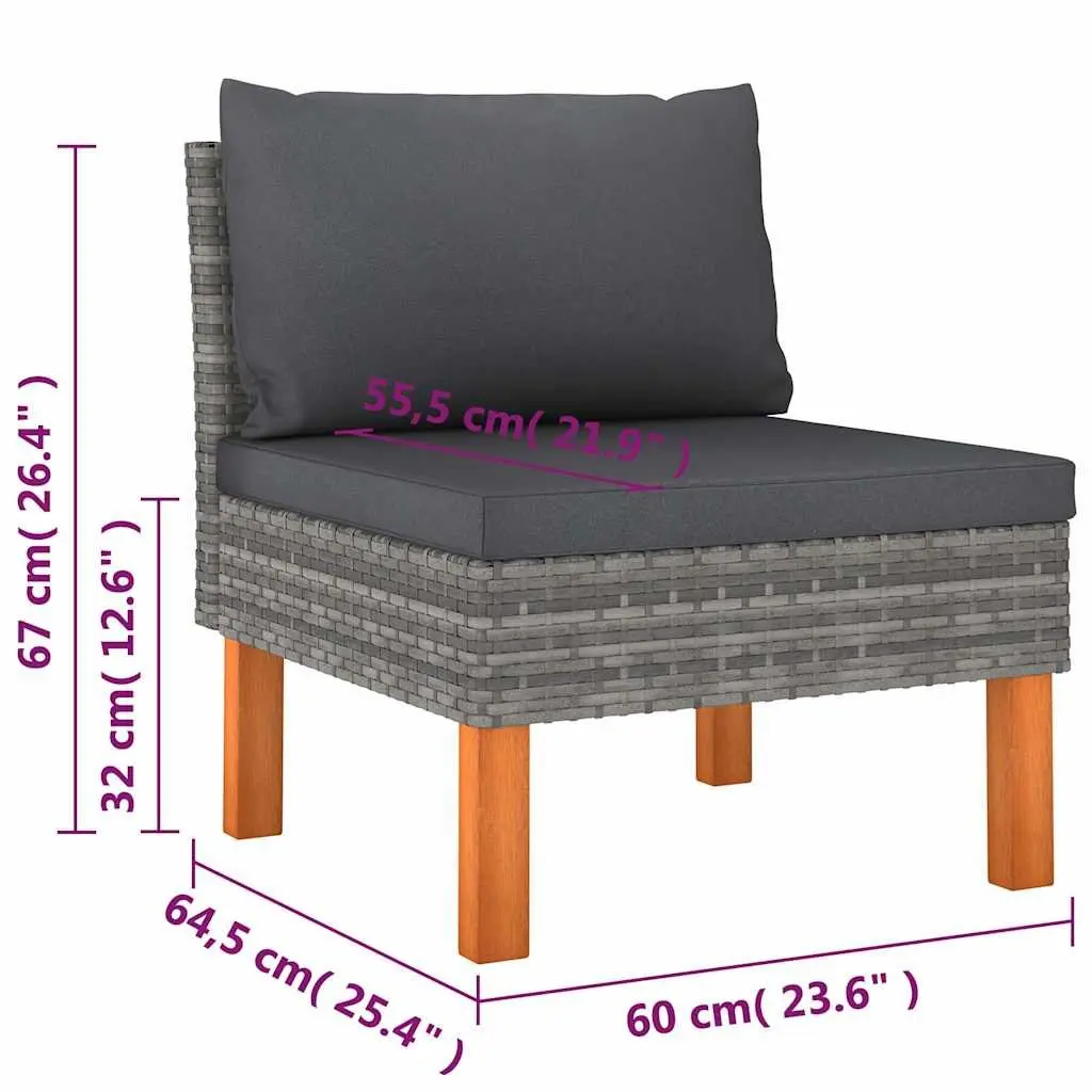 Garden Lounge Set 9 Piece PE Rattan Powder Coated Steel Grey Sofa Cushions