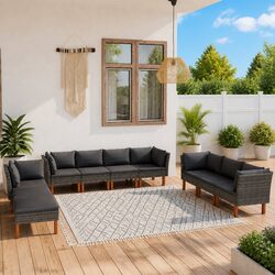 10 Piece Grey Poly Rattan Garden Lounge Set