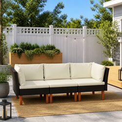 Durable 3-Seater Garden Sofa with Cushions in Black Rattan