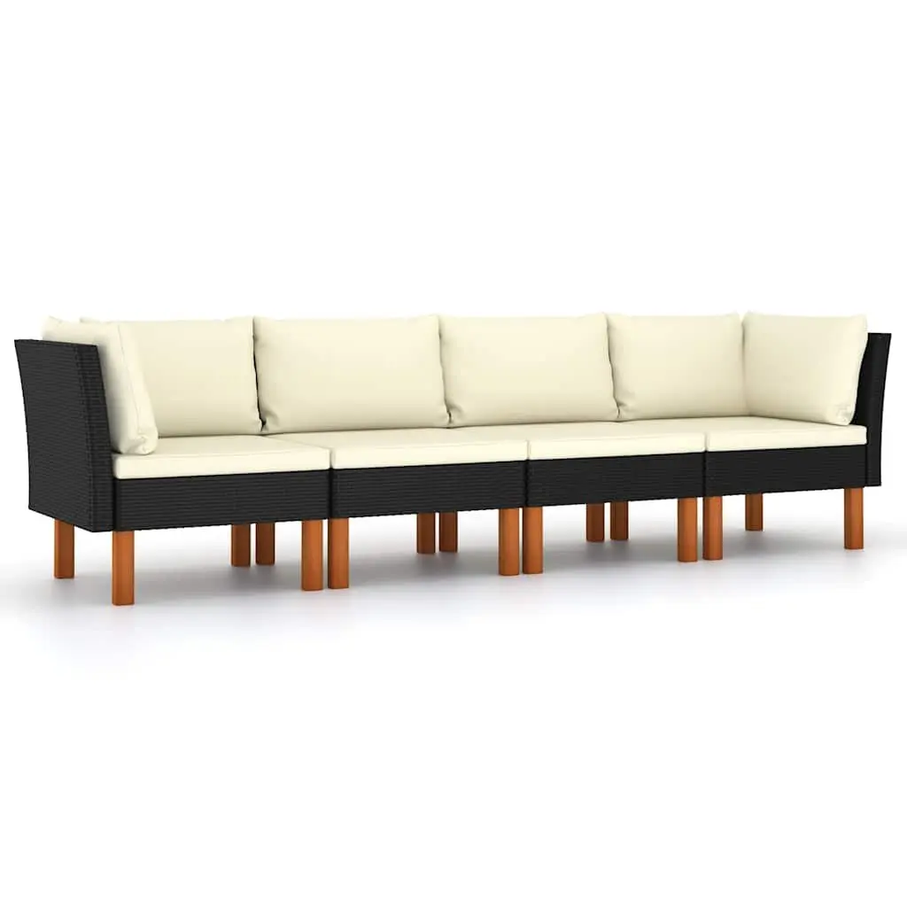 4-Seater Garden Sofa PE Rattan Powder-coated Steel Black Outdoor Lounge Patio Set