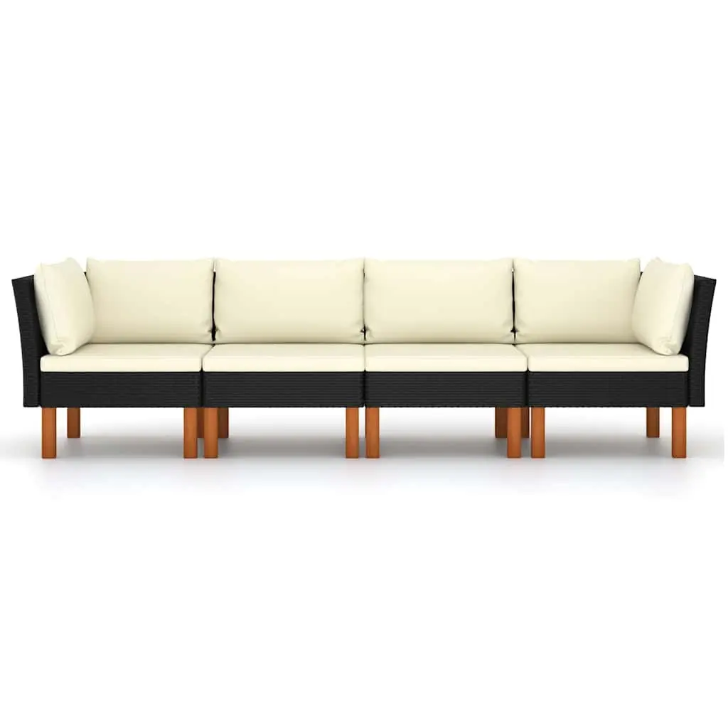 4-Seater Garden Sofa PE Rattan Powder-coated Steel Black Outdoor Lounge Patio Set