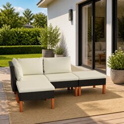Durable 4-Piece Garden Lounge Set with Cushions in Black
