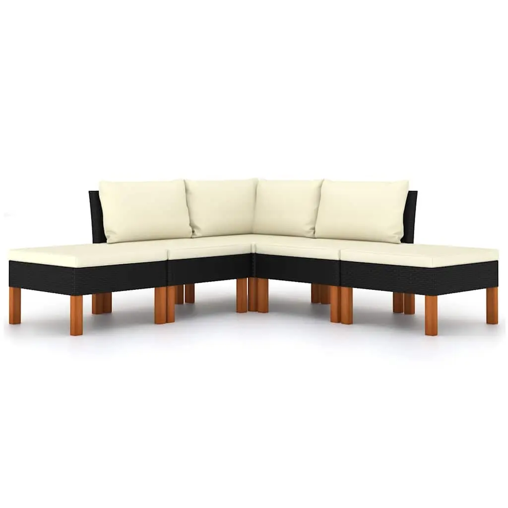 5 Piece Black PE Rattan Outdoor Lounge Set