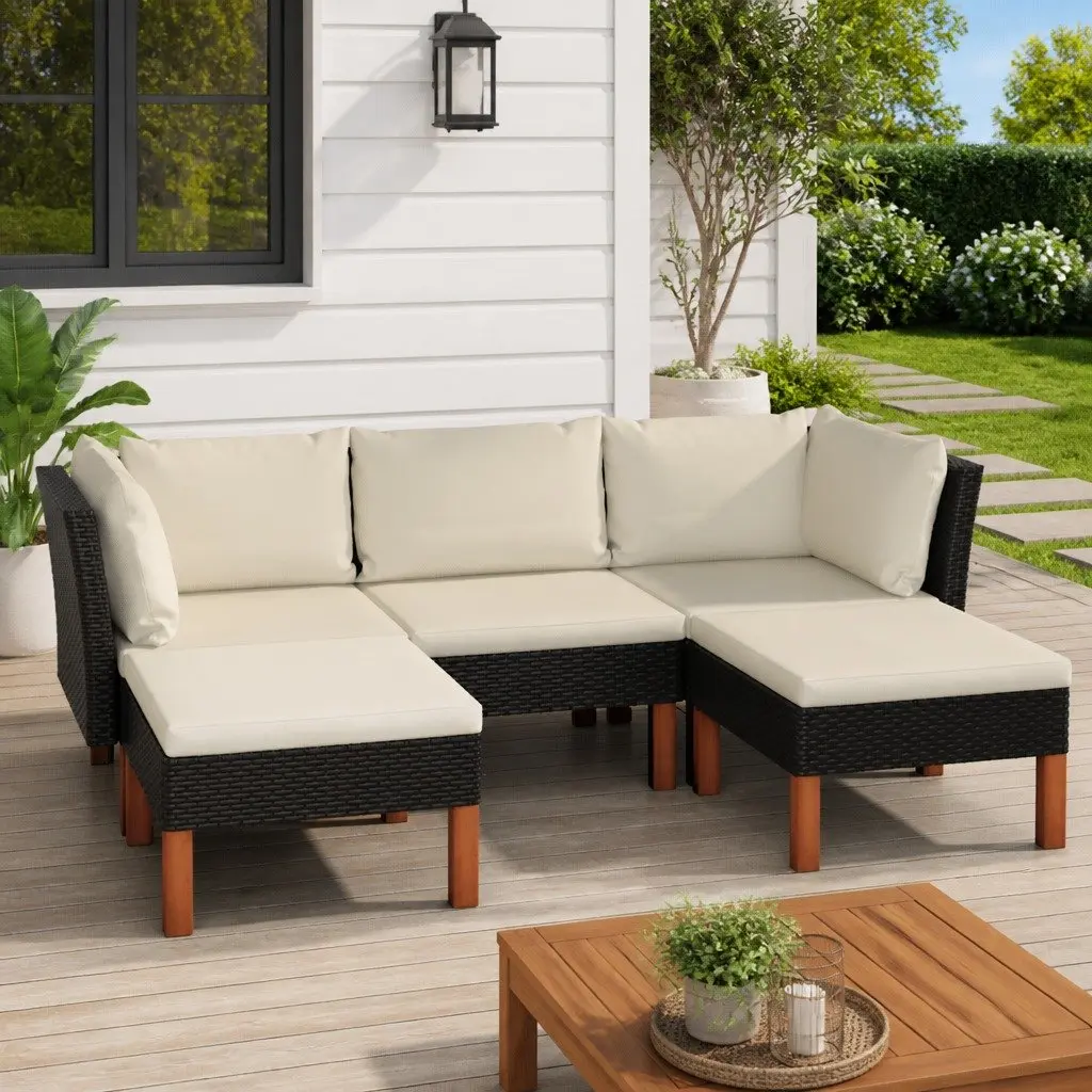 5-Piece Garden Lounge Set with Black Cushions