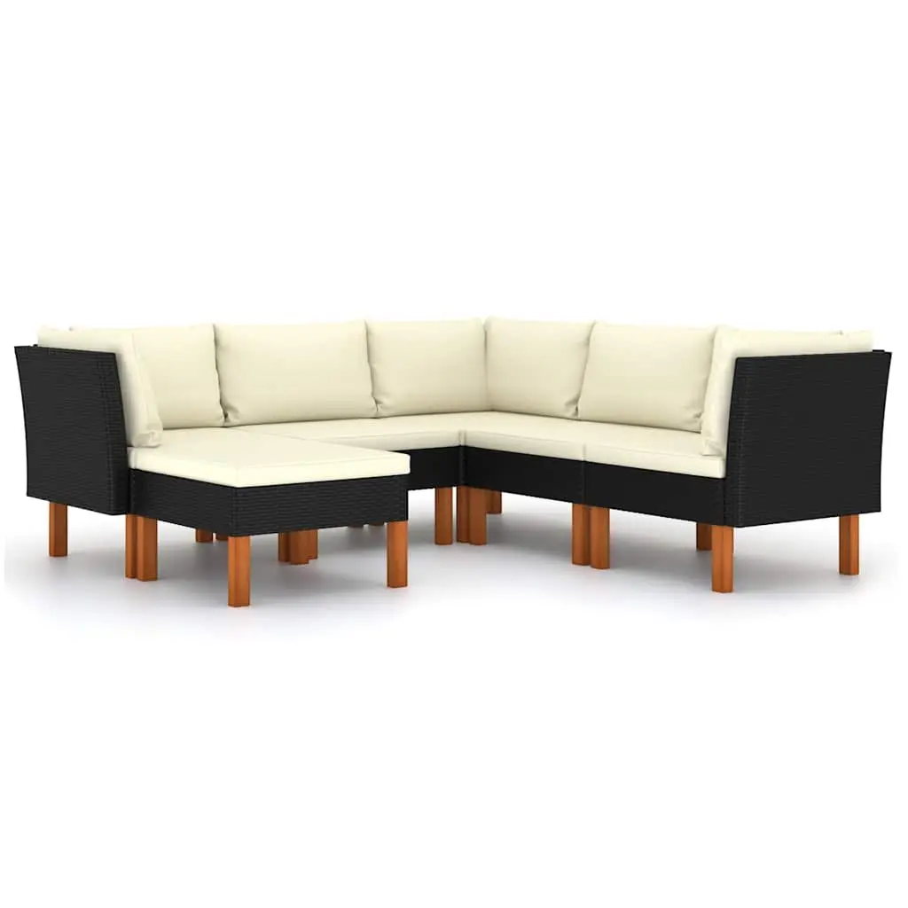Black 6-Piece Garden Lounge Set with Cushions