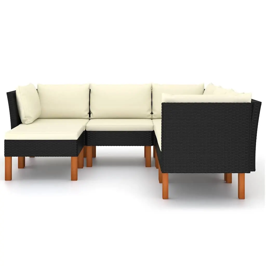 Black 6-Piece Garden Lounge Set with Cushions