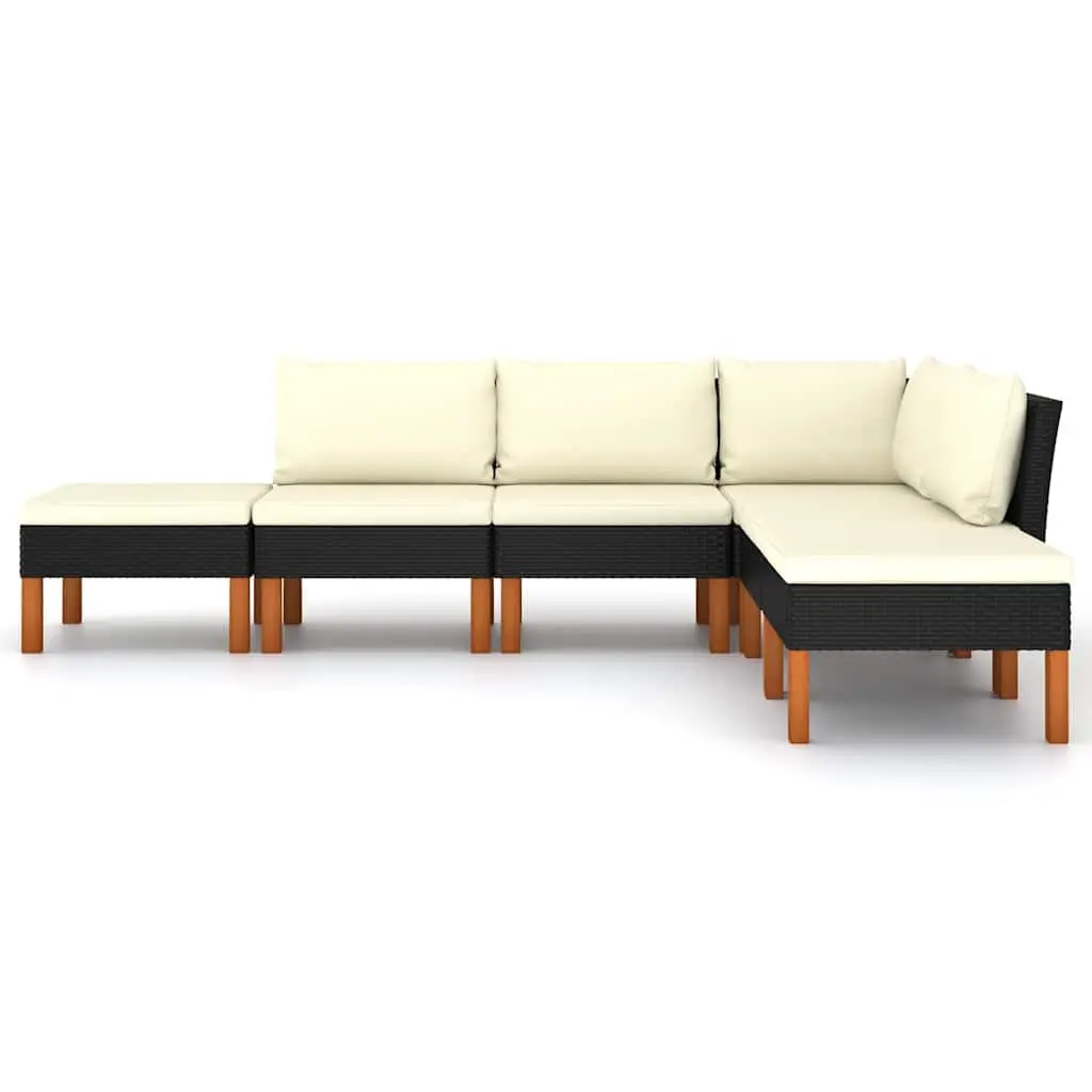 Garden Lounge Set PE Rattan Powder-coated Steel 6 Piece Outdoor Sofa Cushions Black