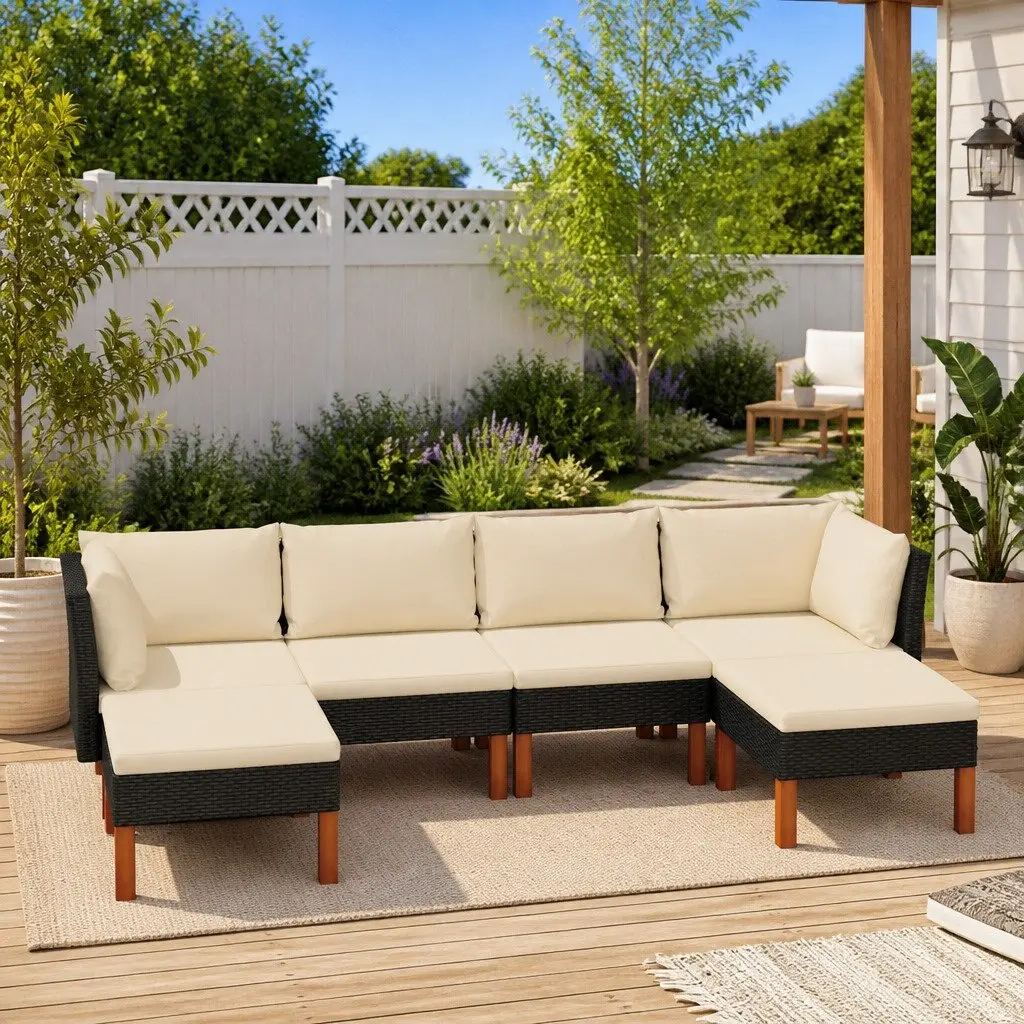6-Piece Garden Lounge Set Outdoor Furniture Black