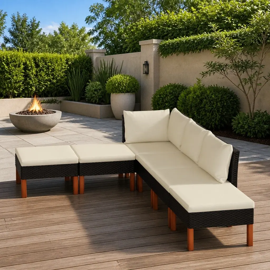 6-Piece Black Garden Lounge Set with Cushions