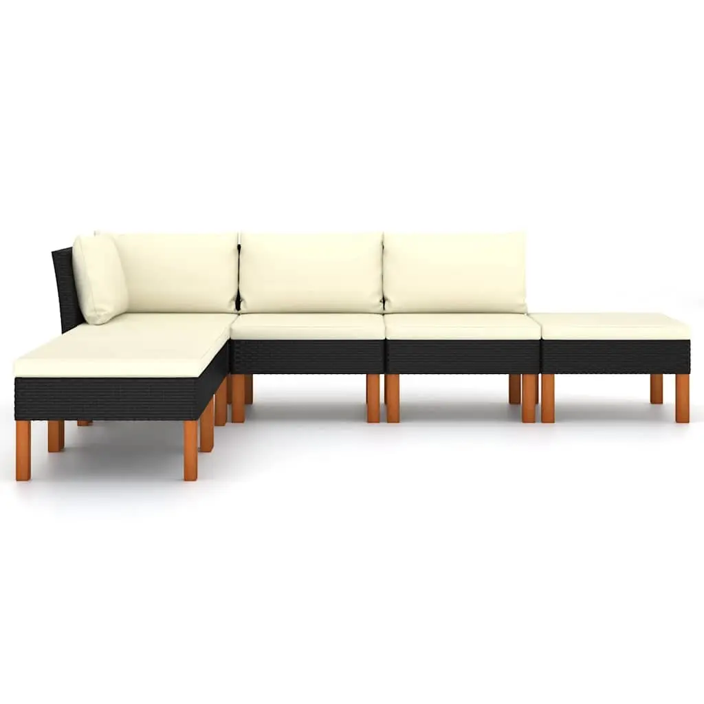 6-Piece Black Garden Lounge Set with Cushions