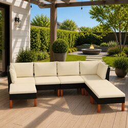Outdoor Garden Lounge Set - 7 Piece with Cushions, Black