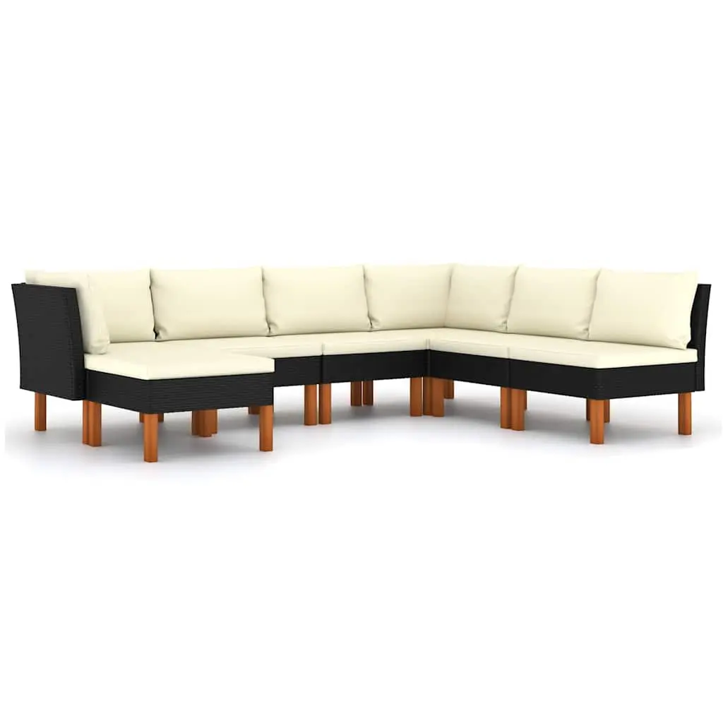 7 Piece Garden Lounge Set Poly Rattan Sofa with Cushions Black