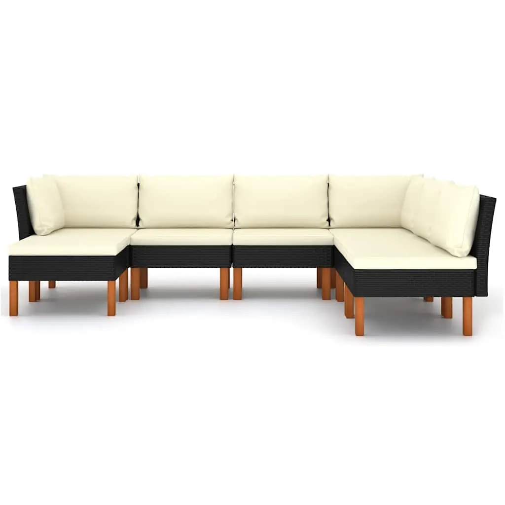 7 Piece Garden Lounge Set Poly Rattan Sofa with Cushions Black