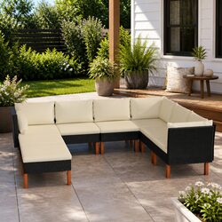 8-Piece Outdoor Lounge Set with Cushions in Black