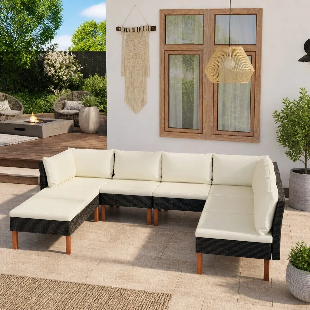 8-Piece Black Rattan Garden Lounge Set