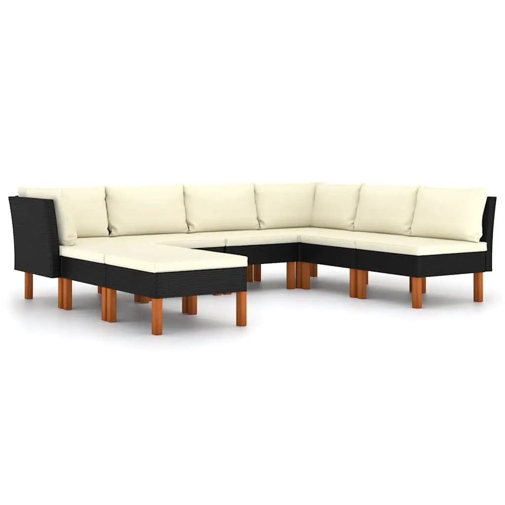 8-Piece Black Rattan Garden Lounge Set