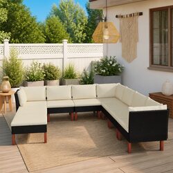 Sturdy 9 Piece Garden Lounge Set with Cushions in Black