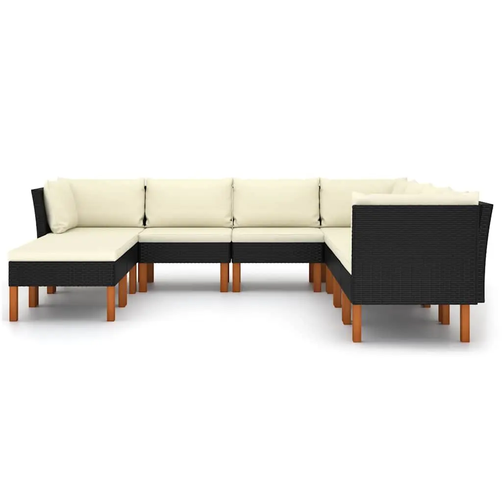 9 Piece Garden Lounge Set with Cushions in Black