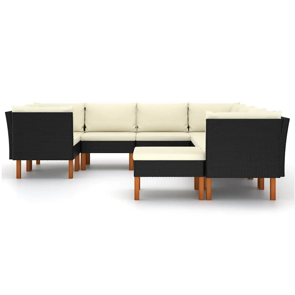 Garden Lounge Set PE Rattan Powder-coated Steel 9 Piece Outdoor Furniture with Cushions Black