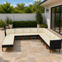 12 Piece Outdoor Poly Rattan Lounge Set with Cushions