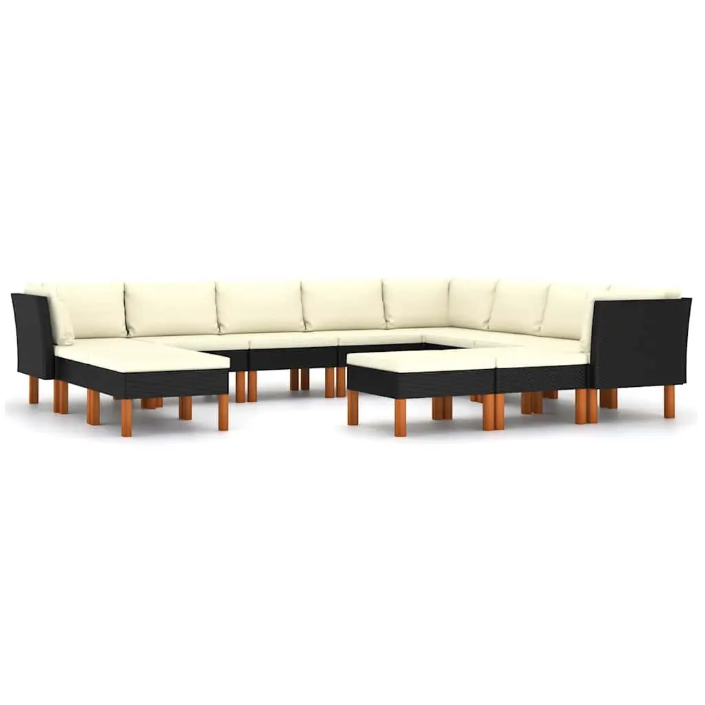 Garden Lounge Set PE Rattan Powder-coated Steel 12 Piece Black