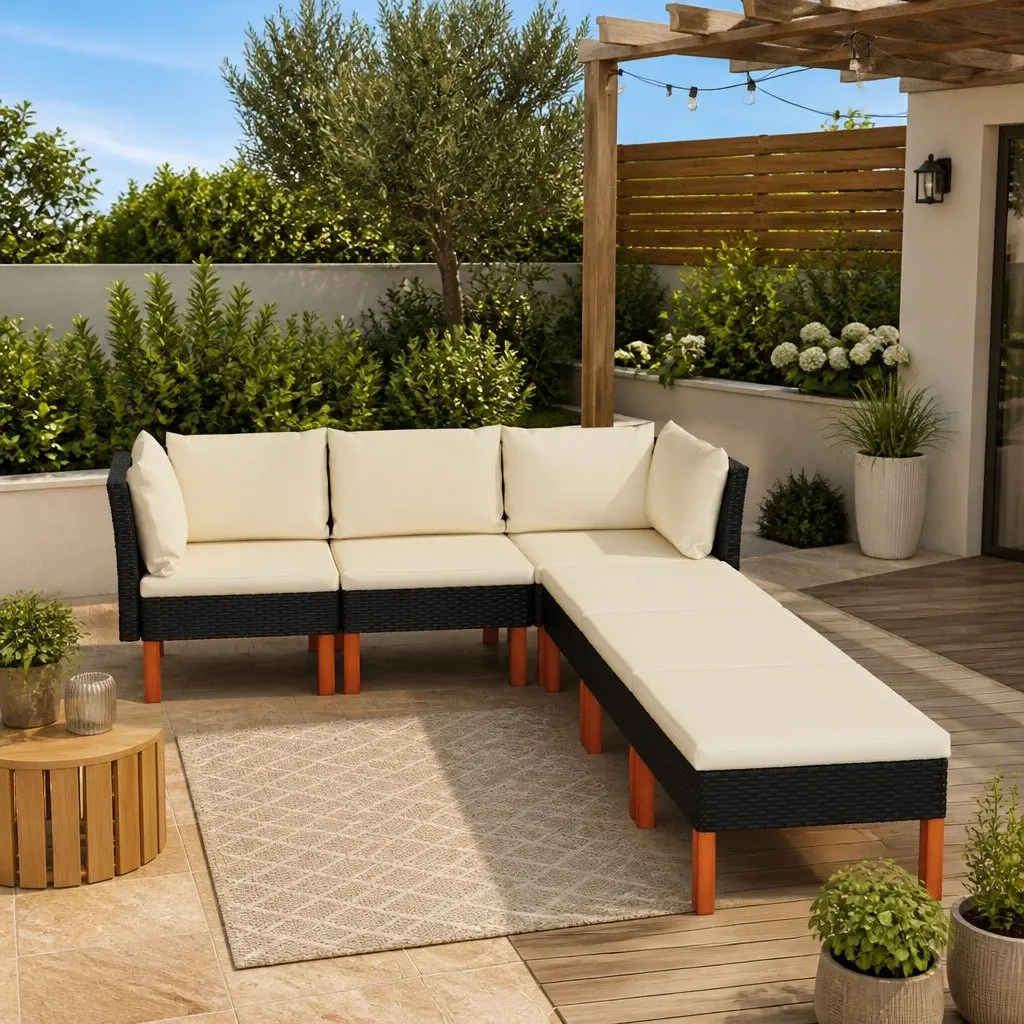 6-Piece Garden Lounge Set with Cushions in Black