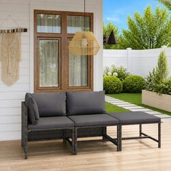 3 Piece Grey Poly Rattan Outdoor Garden Lounge Set