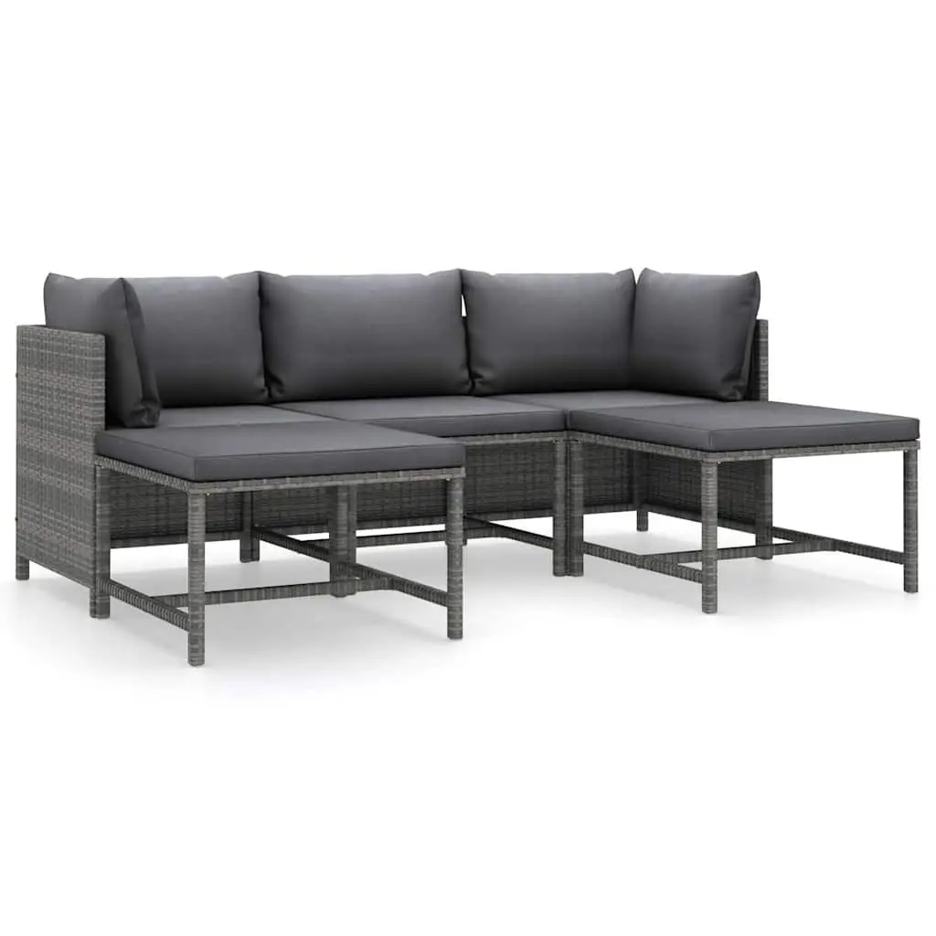 Garden Lounge Set 5 Piece Outdoor Furniture Poly Rattan Grey Cushions Modular